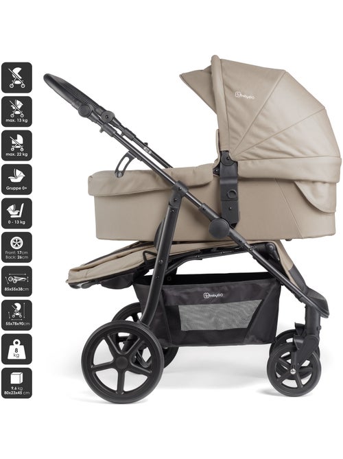 Poussette 3 en 1 avec siège auto, nacelle et siège sport Evolution – babyGO - Kiabi Poussette 3 en 1 avec siège auto, nacelle et siège sport Evolution – babyGO - Kiabi