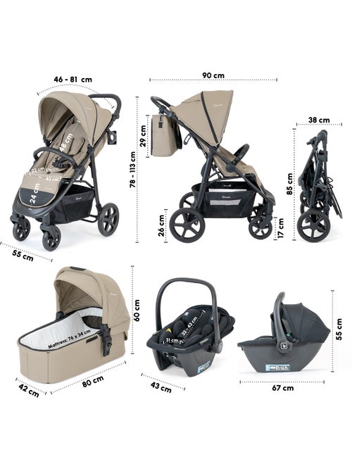 Poussette 3 en 1 avec siège auto, nacelle et siège sport Evolution – babyGO - Kiabi Poussette 3 en 1 avec siège auto, nacelle et siège sport Evolution – babyGO - Kiabi