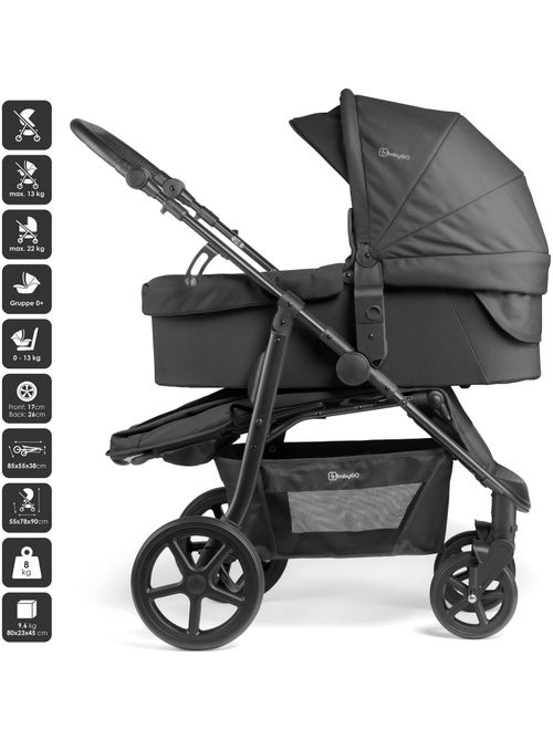 Poussette 3 en 1 avec siège auto, nacelle et siège sport Evolution – babyGO - Kiabi Poussette 3 en 1 avec siège auto, nacelle et siège sport Evolution – babyGO - Kiabi