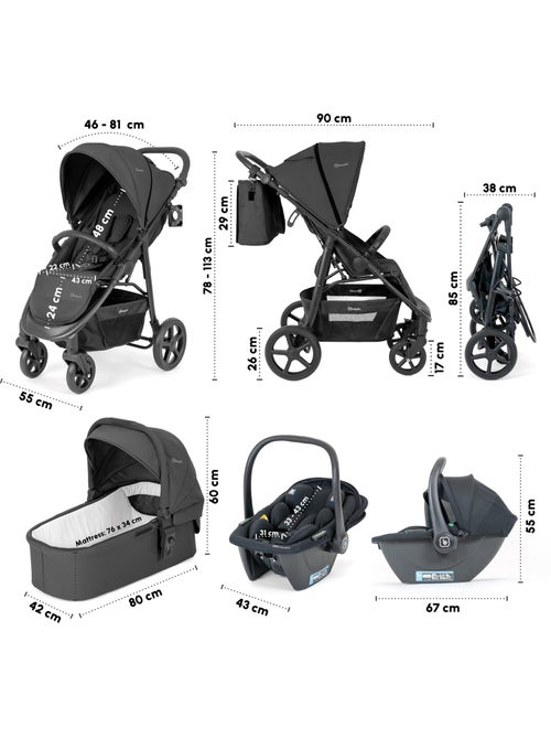 Poussette 3 en 1 avec siège auto, nacelle et siège sport Evolution – babyGO - Kiabi Poussette 3 en 1 avec siège auto, nacelle et siège sport Evolution – babyGO - Kiabi