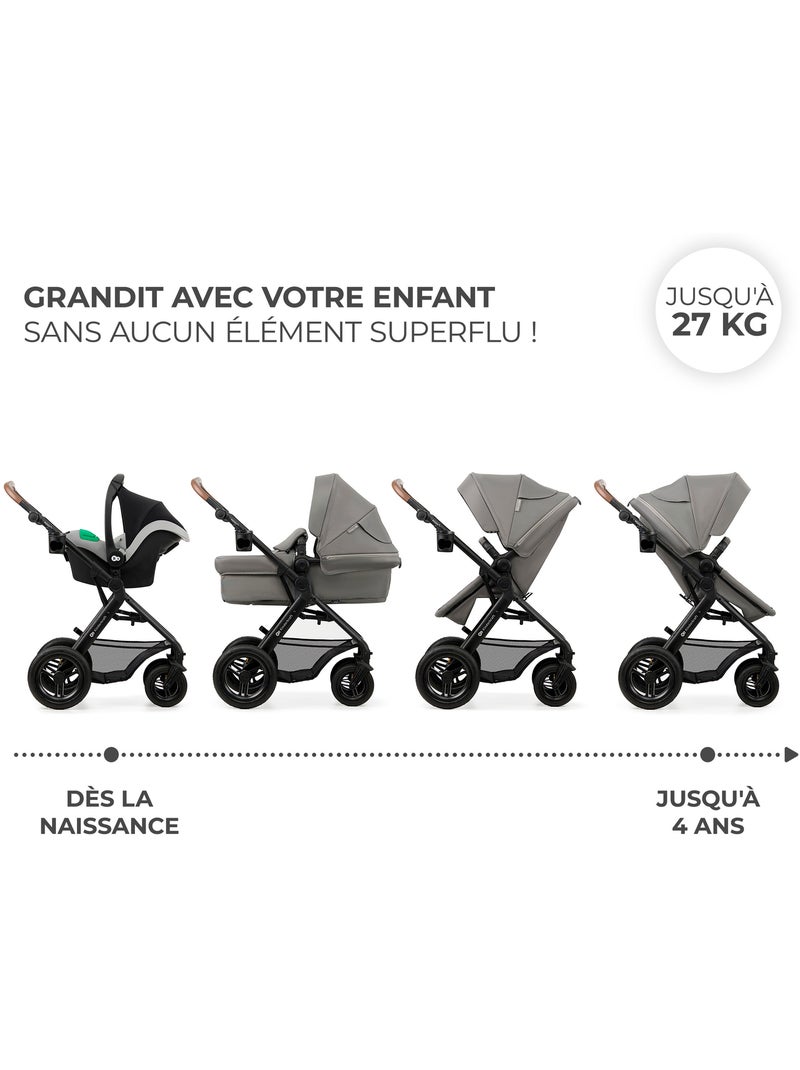 Poussette 3 en 1 Kinderkraft MOOV 2 AIR avec MINK PRO i-Size, Roues Gonflables et Travel System Gris - Kiabi