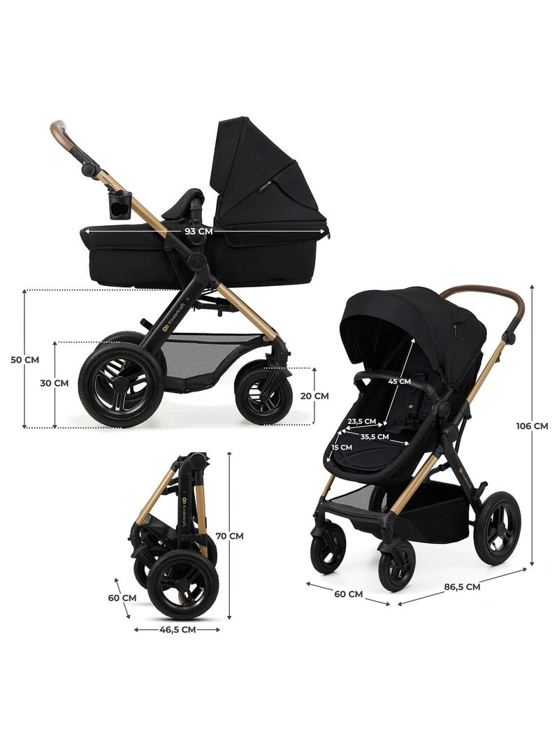 Poussette 3 en 1 Kinderkraft MOOV 2 AIR avec MINK PRO i-Size, Roues Gonflables et Travel System Noir - Kiabi