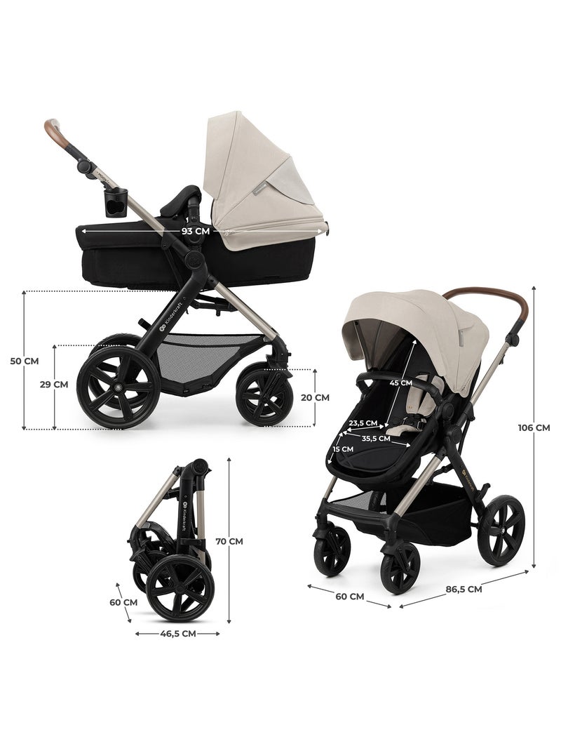 Poussette 3 en 1 Kinderkraft MOOV 2 avec Travel System, Siège Auto MINK PRO i-Size et Roues EVA Gris Noir - Kiabi
