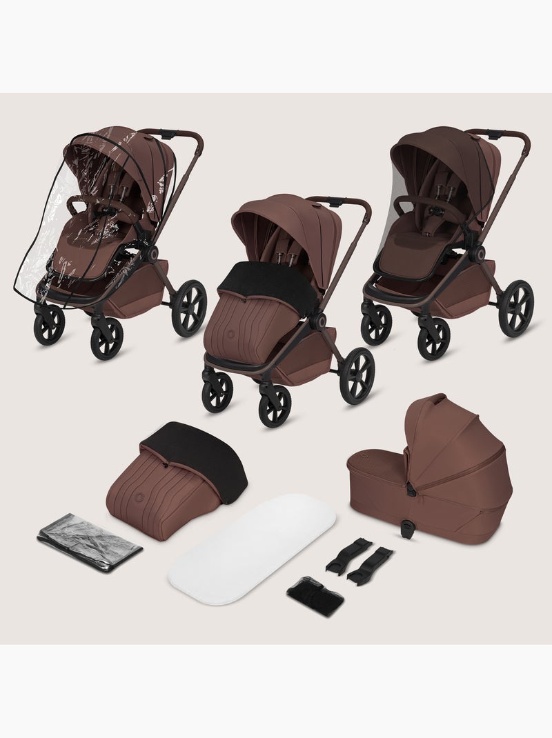 Poussette 3 en 1 LIONELO Freya - Nacelle - Siège auto - - Habillage pluie Marron chocolat - Kiabi