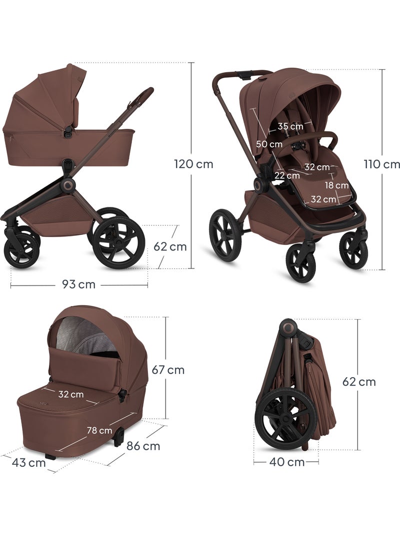 Poussette 3 en 1 LIONELO Freya - Nacelle - Siège auto - - Habillage pluie Marron chocolat - Kiabi
