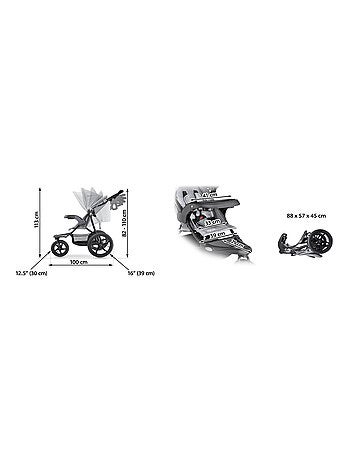 Poussette 3 roues pliable harnais 5 points max 15kg HyperMotion