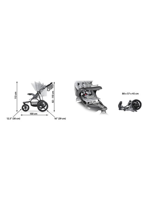 Poussette 3 roues pliable harnais 5 points max 15kg HyperMotion - Kiabi Poussette 3 roues pliable harnais 5 points max 15kg HyperMotion - Kiabi