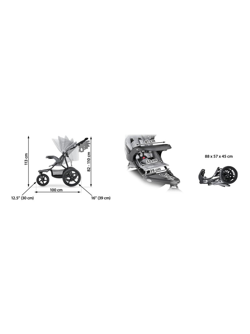 Poussette 3 roues pliable harnais 5 points max 15kg HyperMotion N/A - Kiabi