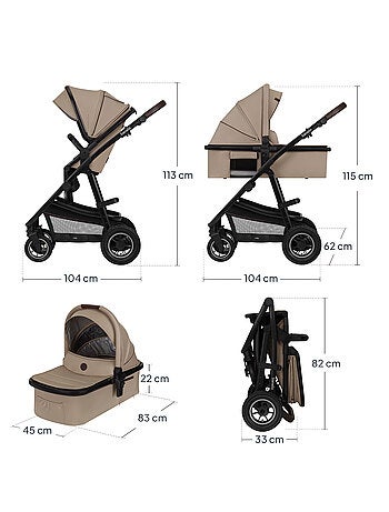Poussette 3en1 LIONELO Amber - 0-22kg - Pack poussette, Nacelle, Cosi, Sac et accessoires