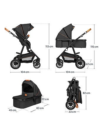 Poussette 3en1 LIONELO Amber - 0-22kg - Pack poussette, Nacelle, Cosi, Sac et accessoires