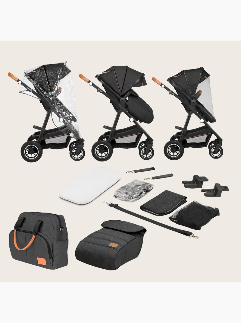 Poussette 3en1 LIONELO Amber - 0-22kg - Pack poussette, Nacelle, Cosi, Sac et accessoires Gris foncé - Kiabi