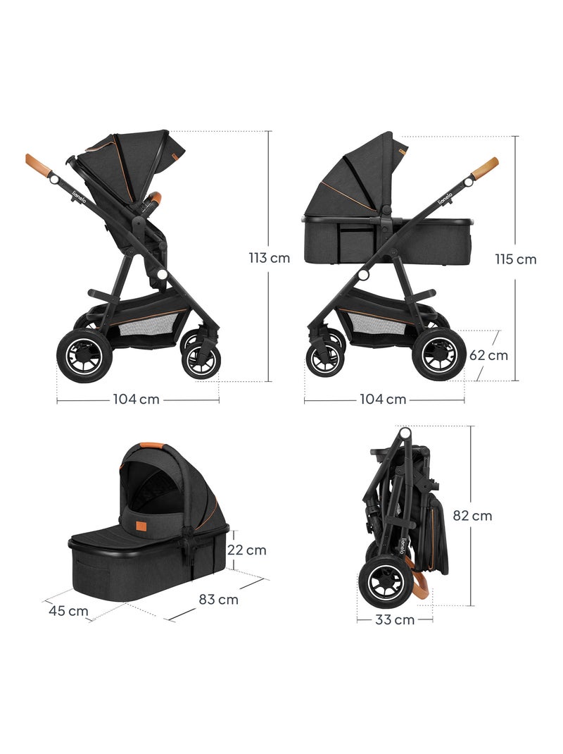 Poussette 3en1 LIONELO Amber - 0-22kg - Pack poussette, Nacelle, Cosi, Sac et accessoires Gris foncé - Kiabi