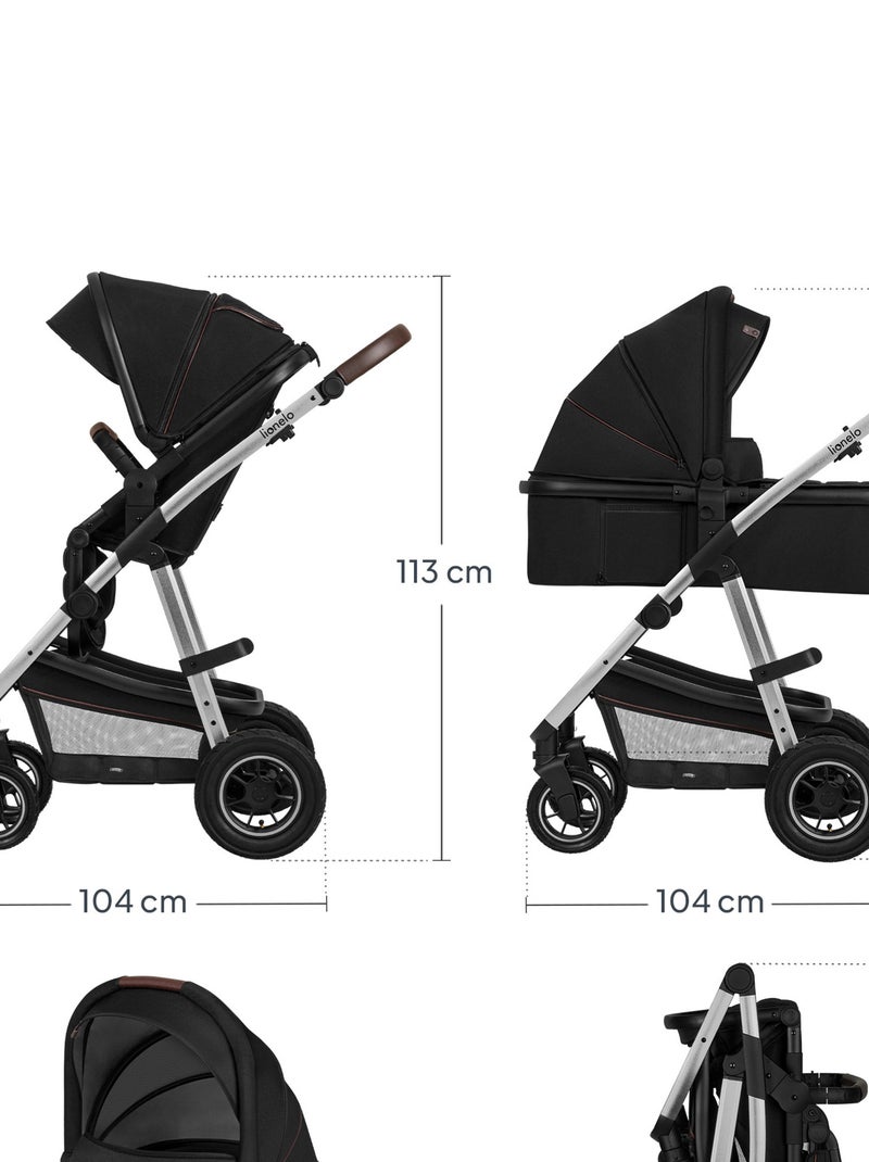 Poussette 3en1 LIONELO Amber - 0-22kg - Pack poussette, Nacelle, Cosi, Sac et accessoires Noir Argenté - Kiabi