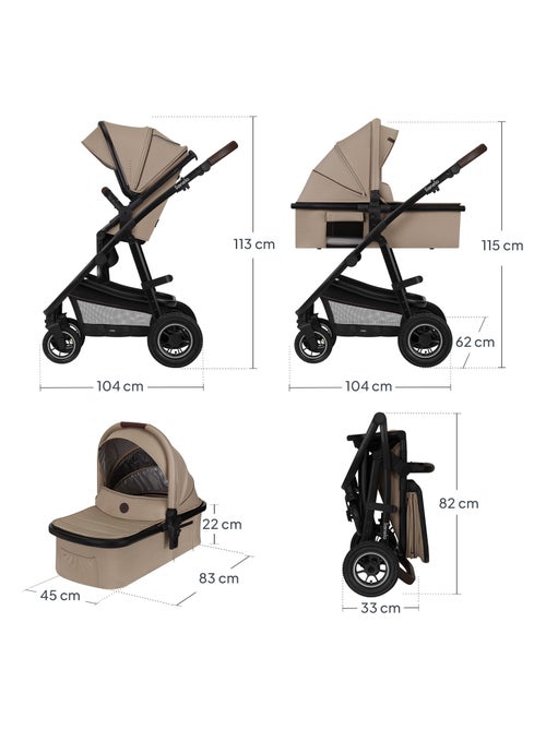 Poussette 3en1 LIONELO Amber - 0-22kg - Pack poussette, Nacelle, Siège auto, Sac et accessoires - Kiabi