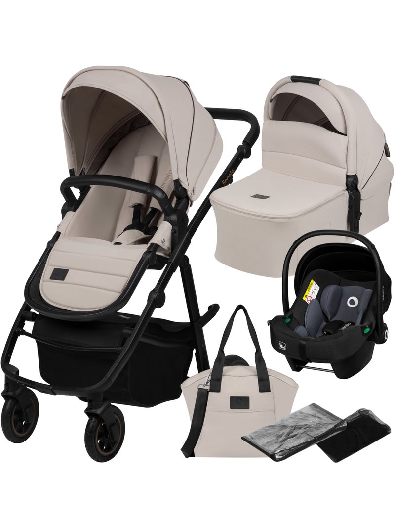 Poussette 3en1 LIONELO Amber Plus - Pack poussette, Nacelle, Siege auto, Sac et Accessoires Beige - Kiabi