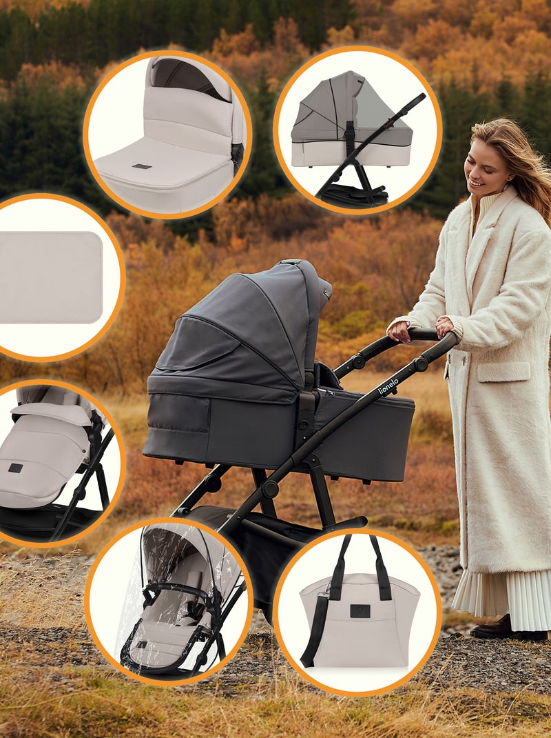 Poussette 3en1 LIONELO Amber Plus - Pack poussette, Nacelle, Siege auto, Sac et Accessoires Beige - Kiabi
