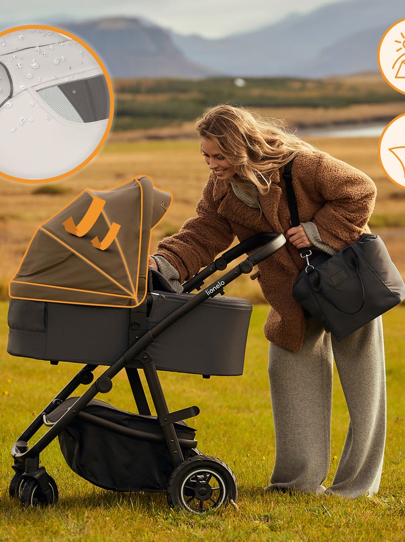Poussette 3en1 LIONELO Amber Plus - Pack poussette, Nacelle, Siege auto, Sac et Accessoires Beige - Kiabi