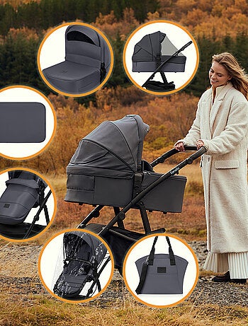 Poussette 3en1 LIONELO Amber Plus - Pack poussette, Nacelle, Siege auto, Sac et Accessoires