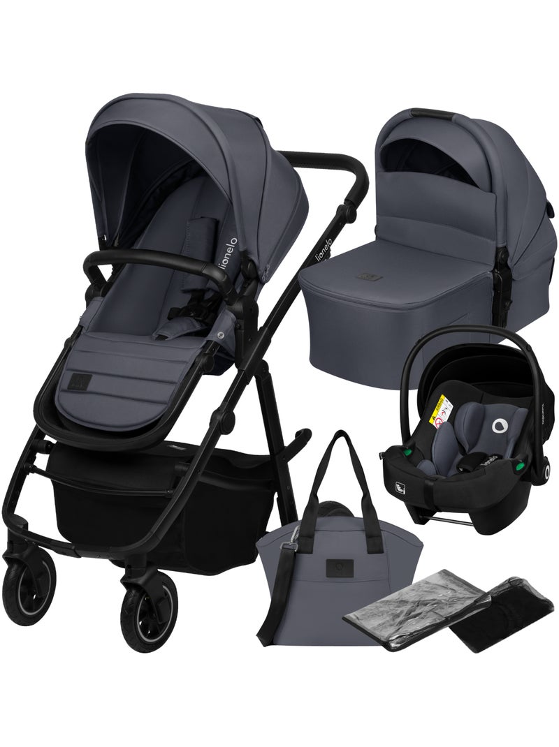 Poussette 3en1 LIONELO Amber Plus - Pack poussette, Nacelle, Siege auto, Sac et Accessoires Gris - Kiabi