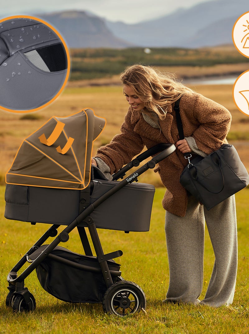 Poussette 3en1 LIONELO Amber Plus - Pack poussette, Nacelle, Siege auto, Sac et Accessoires Gris - Kiabi