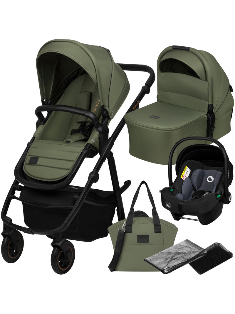 Poussette 3en1 LIONELO Amber Plus - Pack poussette, Nacelle, Siege auto, Sac et Accessoires Vert - Kiabi