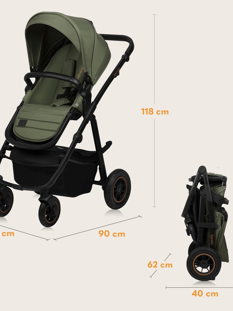 Poussette 3en1 LIONELO Amber Plus - Pack poussette, Nacelle, Siege auto, Sac et Accessoires Vert - Kiabi