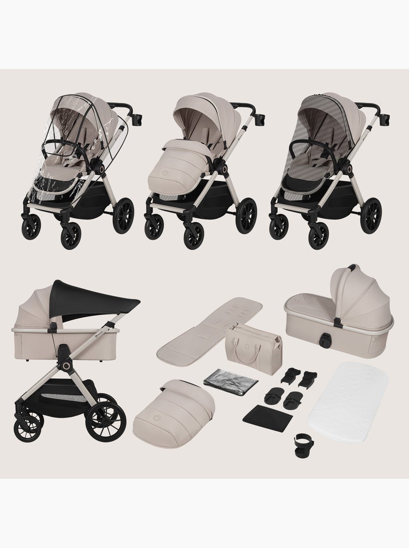Poussette 3en1 LIONELO Layla - Pack poussette, Nacelle, Cosi et Accessoires - Jusqu'à 22kg Beige - Kiabi