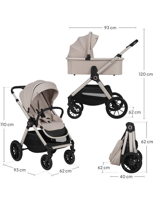 Poussette 3en1 LIONELO Layla - Pack poussette, Nacelle, Cosi et Accessoires - Jusqu'à 22kg - Kiabi