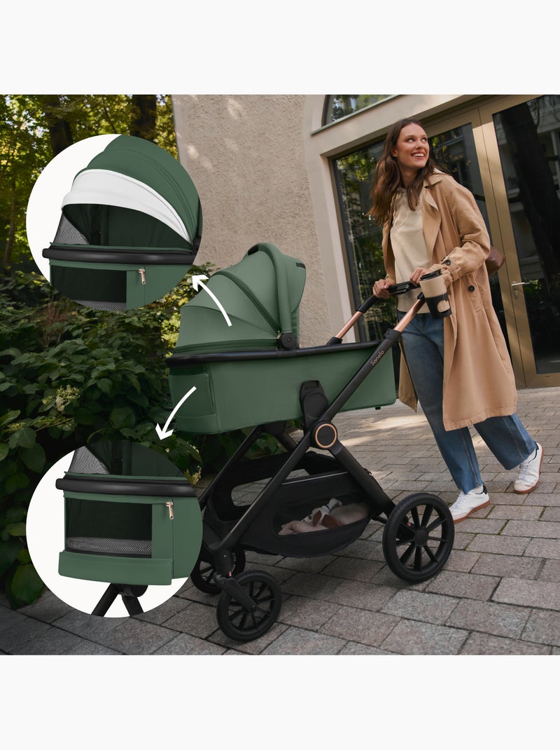 Poussette 3en1 LIONELO Layla - Pack poussette, Nacelle, Cosi et Accessoires - Jusqu'à 22kg Vert - Kiabi