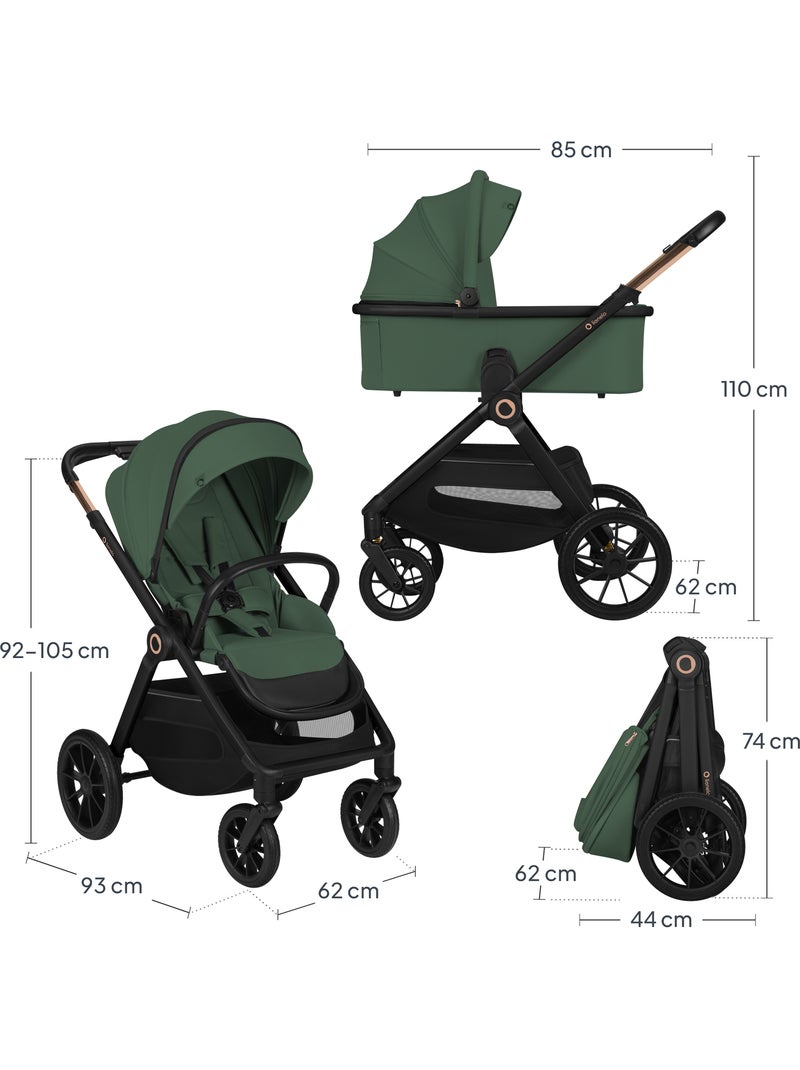 Poussette 3en1 LIONELO Layla - Pack poussette, Nacelle, Cosi et Accessoires - Jusqu'à 22kg Vert - Kiabi