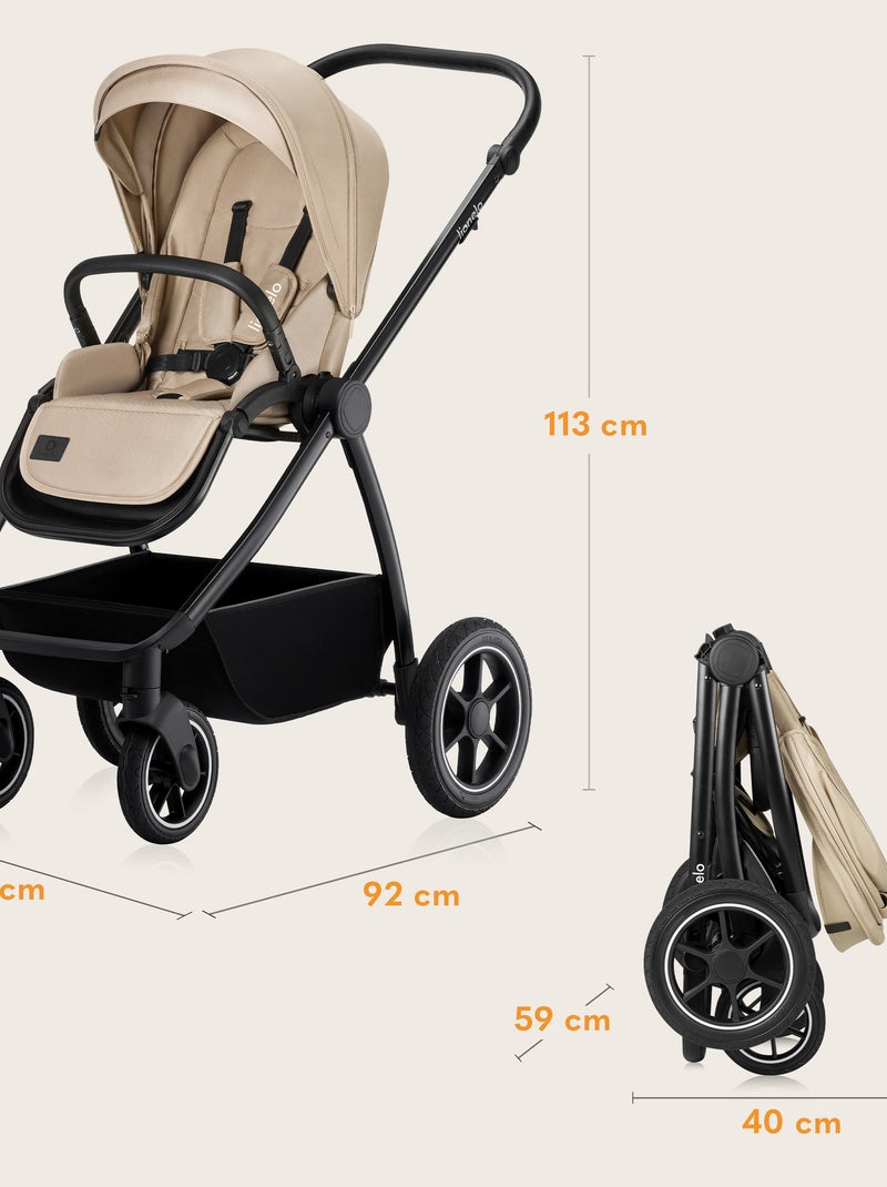 Poussette 3en1 LIONELO Meril - Pack poussette, Nacelle, Cosi, Sac et accessoires Beige - Kiabi