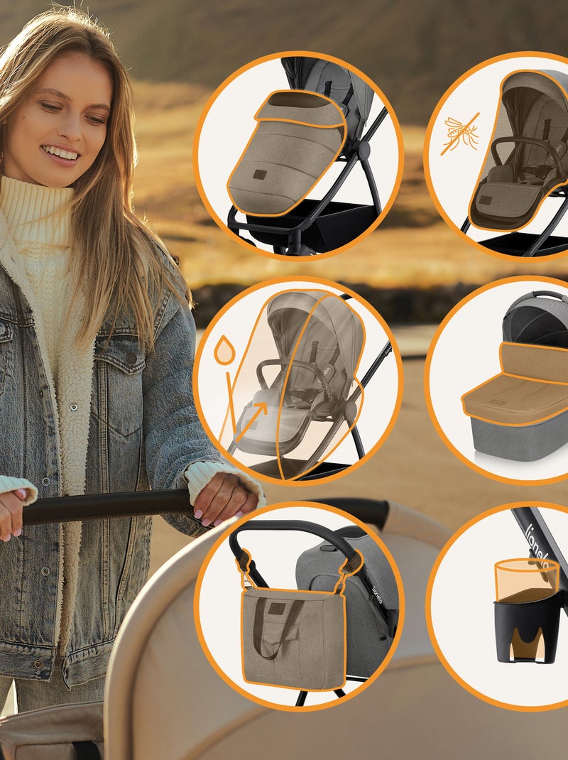 Poussette 3en1 LIONELO Meril - Pack poussette, Nacelle, Cosi, Sac et accessoires Gris - Kiabi