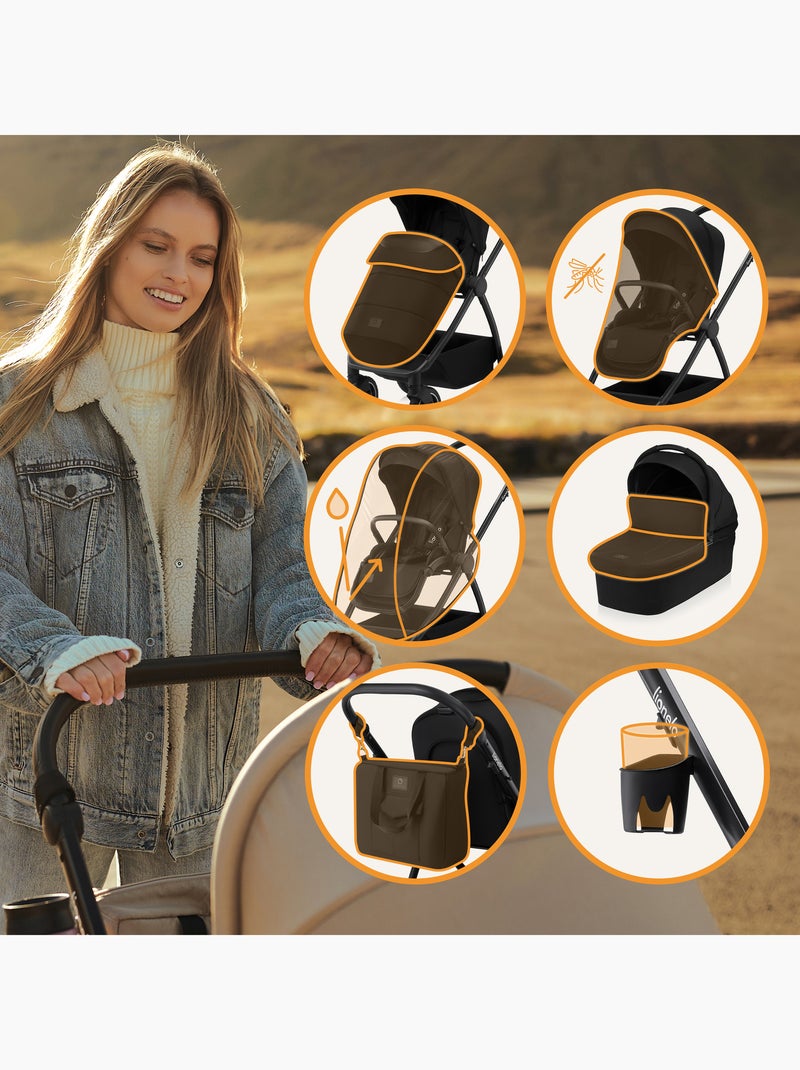 Poussette 3en1 LIONELO Meril - Pack poussette, Nacelle, Cosi, Sac et accessoires Noir - Kiabi