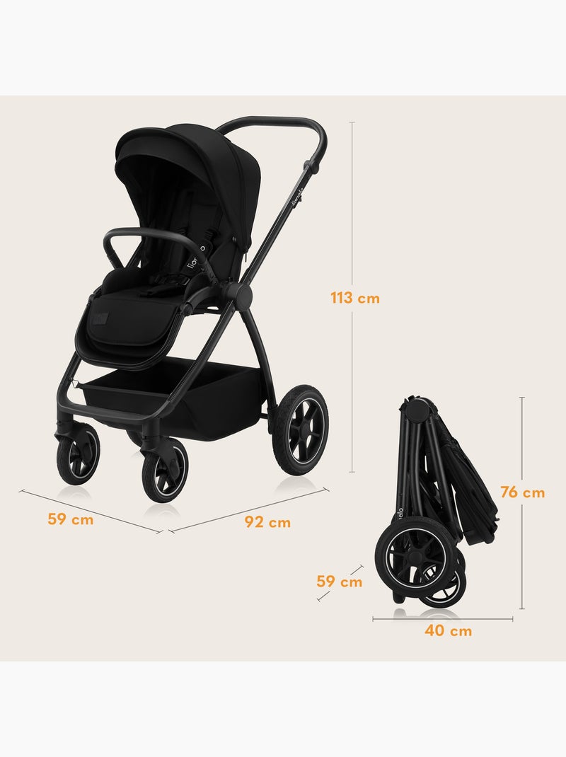 Poussette 3en1 LIONELO Meril - Pack poussette, Nacelle, Cosi, Sac et accessoires Noir - Kiabi
