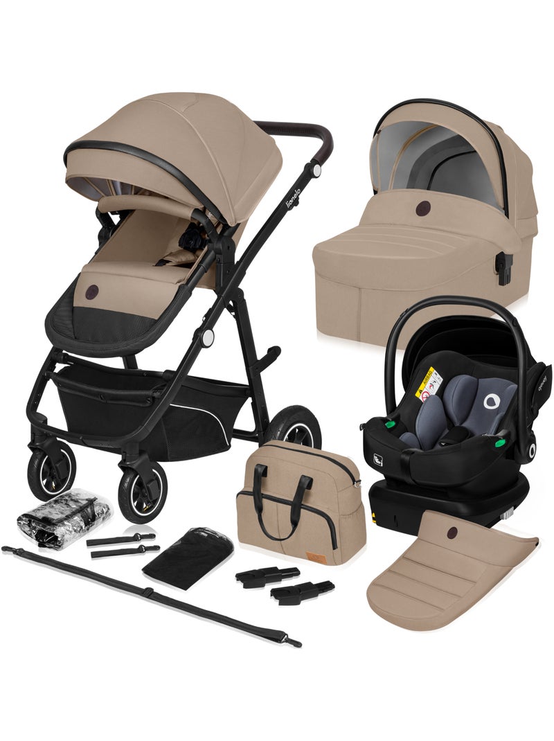 Poussette 4en1 LIONELO Bianka - Poussette + Nacelle + Siège-auto + Base ISOFIX Beige - Kiabi