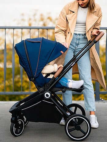 Poussette bébé 2en1 - LIONELO Mika - Inclu nacelle et accessoires - Grandes roues - Bleu