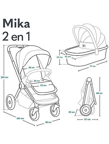 Poussette bébé 2en1 - LIONELO Mika - Inclu nacelle et accessoires - Grandes roues - Bleu
