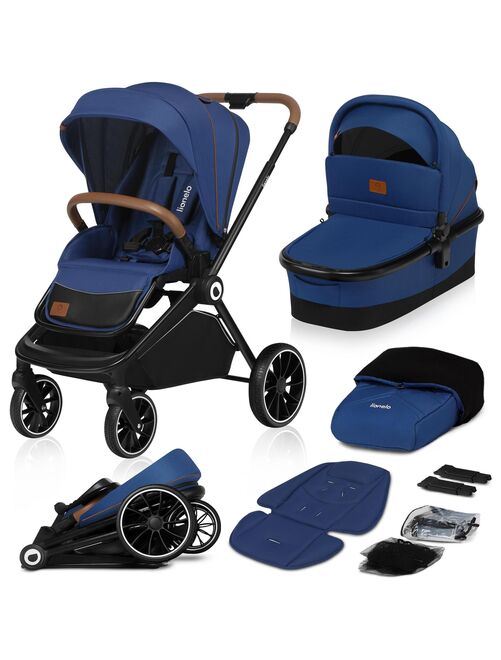 Poussette bébé 2en1 - LIONELO Mika - Inclu nacelle et accessoires - Grandes roues - Bleu - Kiabi