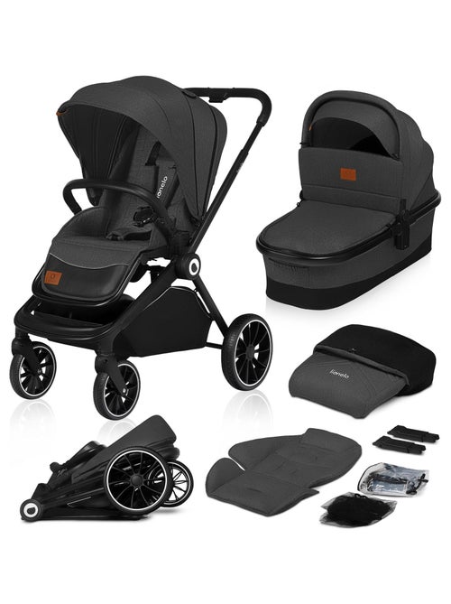 Poussette bébé 2en1 - LIONELO Mika - Inclu nacelle et accessoires - Grandes roues - Gris foncé - Kiabi