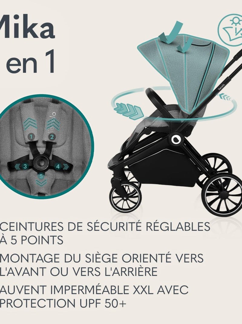 Poussette bébé 2en1 - LIONELO Mika - Inclu nacelle et accessoires - Grandes roues - Gris foncé Gris - Kiabi