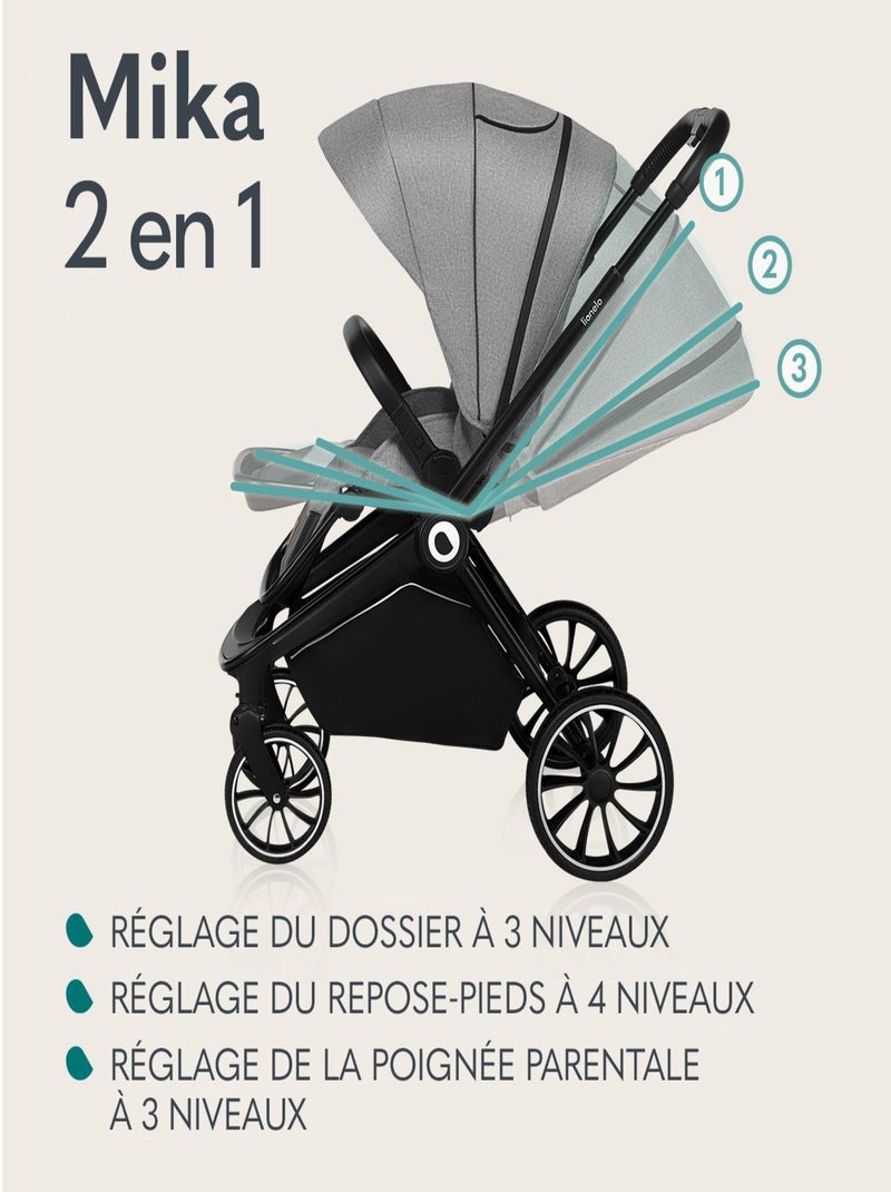 Poussette bébé 2en1 - LIONELO Mika - Inclu nacelle et accessoires - Grandes roues - Gris foncé Gris - Kiabi