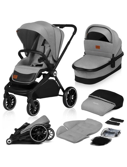 Poussette bébé 2en1 - LIONELO Mika - Inclu nacelle et accessoires - Grandes roues - Gris - Kiabi