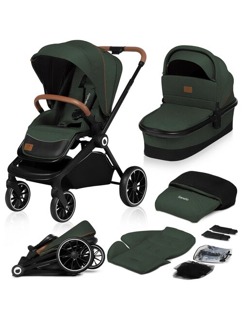 Poussette bébé 2en1 - LIONELO Mika - Inclu nacelle et accessoires - Grandes roues - Vert - Kiabi