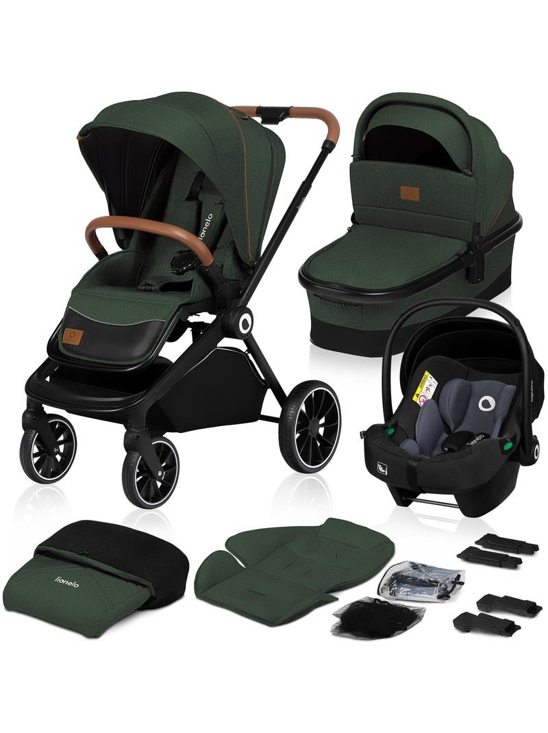 Poussette bébé 3en1 - LIONELO Mika - Inclu nacelle, siege auto et accessoires - Jusqu'à 22 kg - Vert Vert - Kiabi