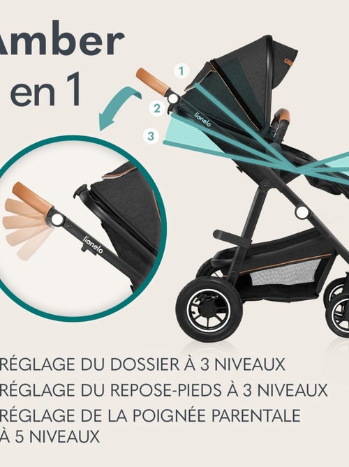Poussette bébé 3en1 Lionelo Amber - Jusqu'à 22Kg - Nacelle, Cosy,Siège auto, Accessoires - iSize - Kiabi
