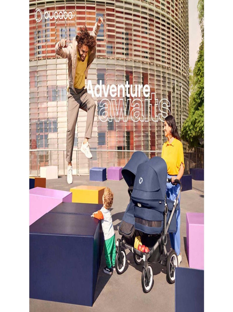 Poussette Bugaboo Donkey 5 DUO base Noir-Midnight black capotes Stormy Blue Bleu - Kiabi