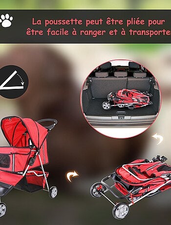 Poussette buggy chien chat rouge