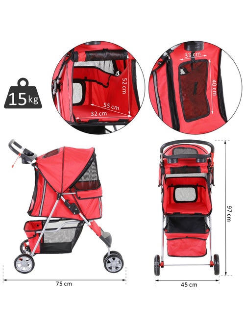 Poussette buggy chien chat rouge - Kiabi