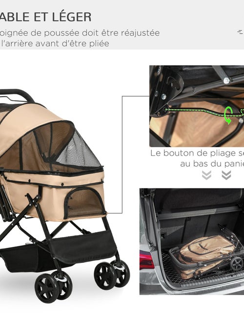 Poussette buggy pliable chien chat panier et sac de rangement - Kiabi