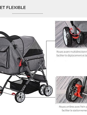 Poussette buggy pliable chien chat panier et sac de rangement
